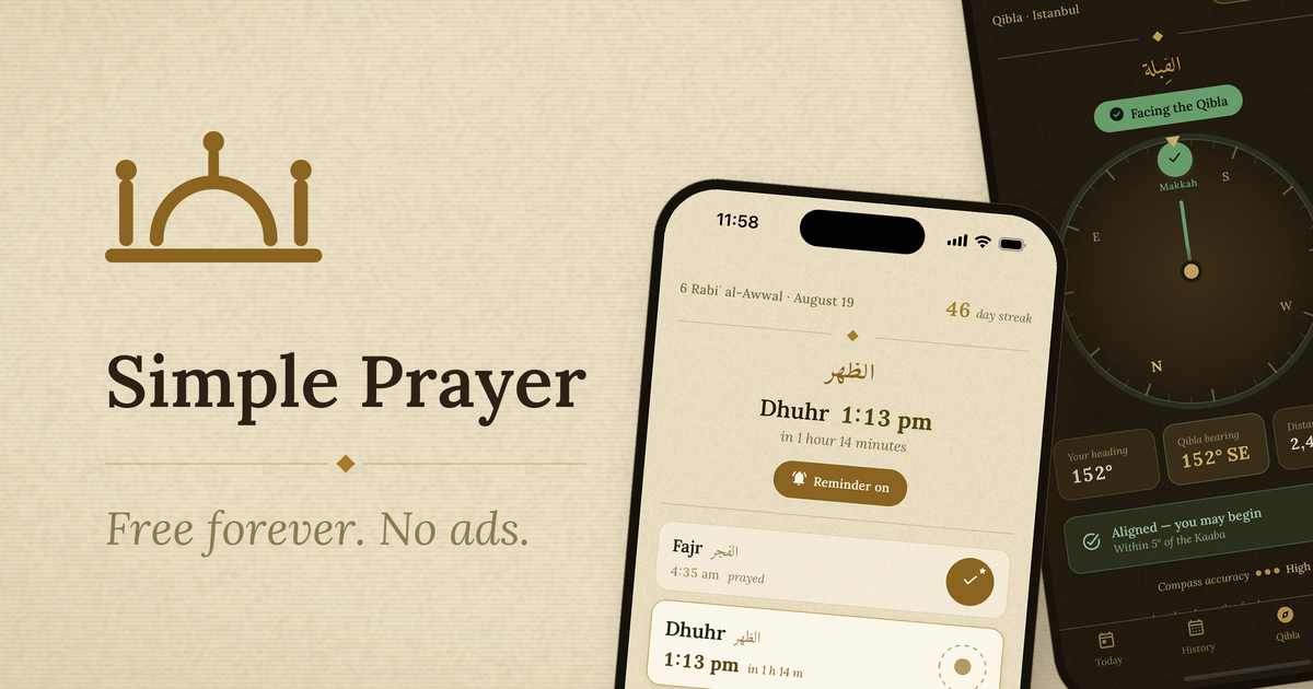Simple Prayer cover image, showing 2 screenshots of the app